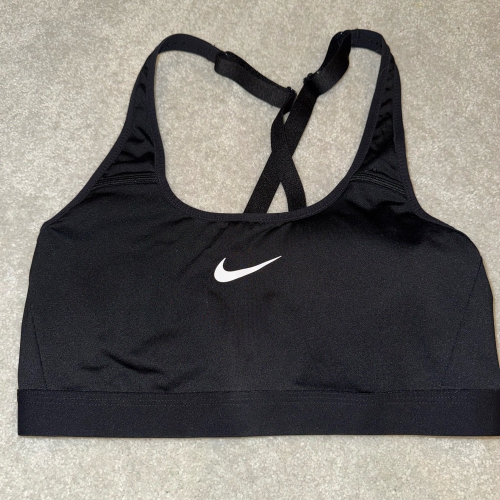 Nike Women's Black Sports Bra with White Logo